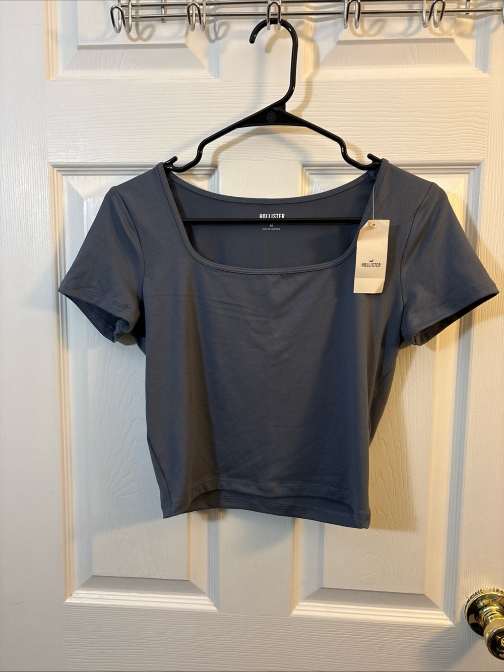Hollister Women's Square Neck Crop Top - Dusty Blue